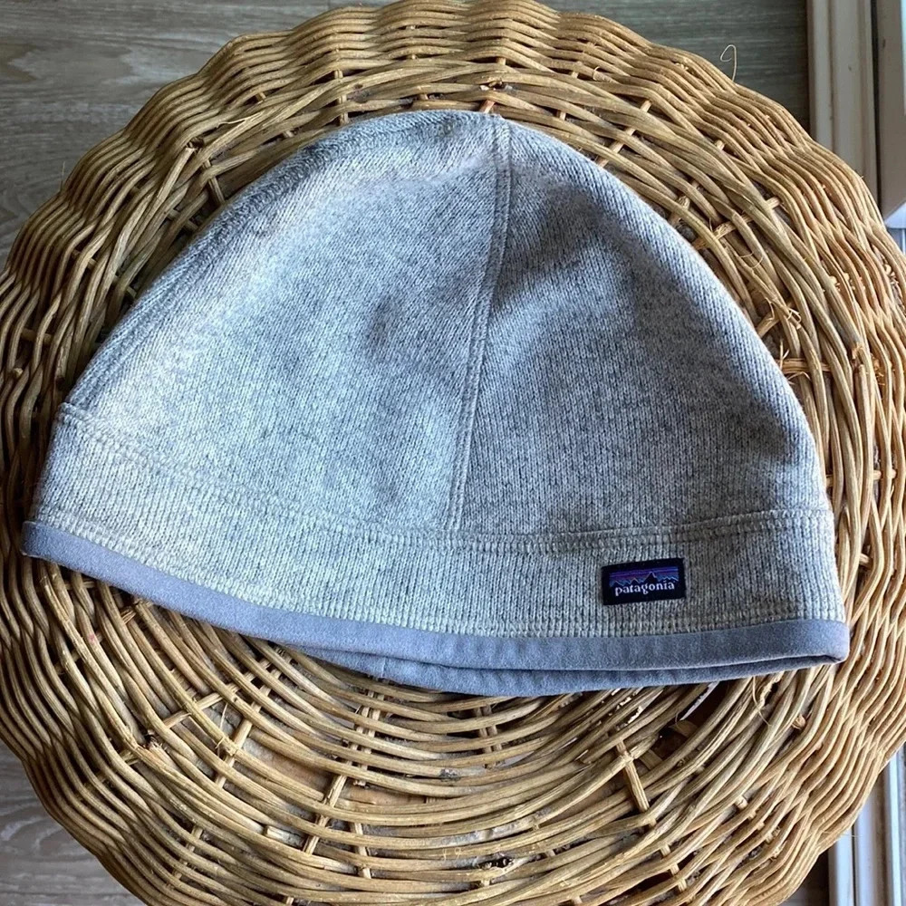 Grey Patagonia beanie size medium stretchy 100% polyester